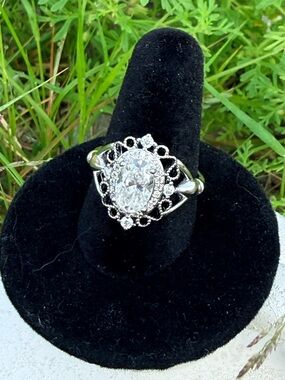 Silver Oval Halo Cocktail Ring with 1.5 Carat Moissanite Stone